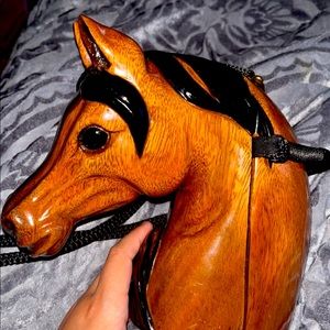 Timmy Woods wearable art wooden Arabian horse purse